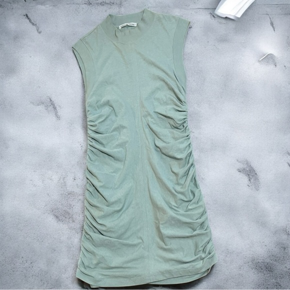 Alexander Wang ruched side mock neck‎ teal jersey mini dress Sz S/M - Picture 12 of 14